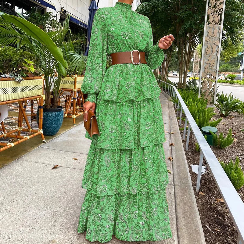 Women Elegant Long Lantern Sleeve Stand Collar Loose Maxi Dress Y2K INS Clothes Autumn Long Ruffle Bohemian Dress Women Elegant Long Lantern Sleeve Stand Collar Loose Maxi Dress Y2K INS Clothes Autumn Long Ruffle Bohemian Dress